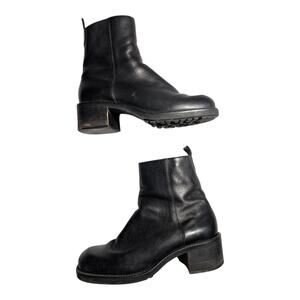 Vtg Y2K Nine West Black Leather Chunky Block Heel Inner Zip Ankle Boots Sz 6